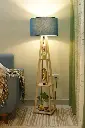 Wooden Floor Lamp With Blue Shade