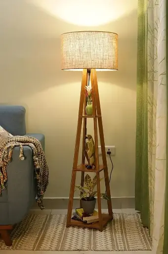 Wooden Floor Lamp With Beige Shade